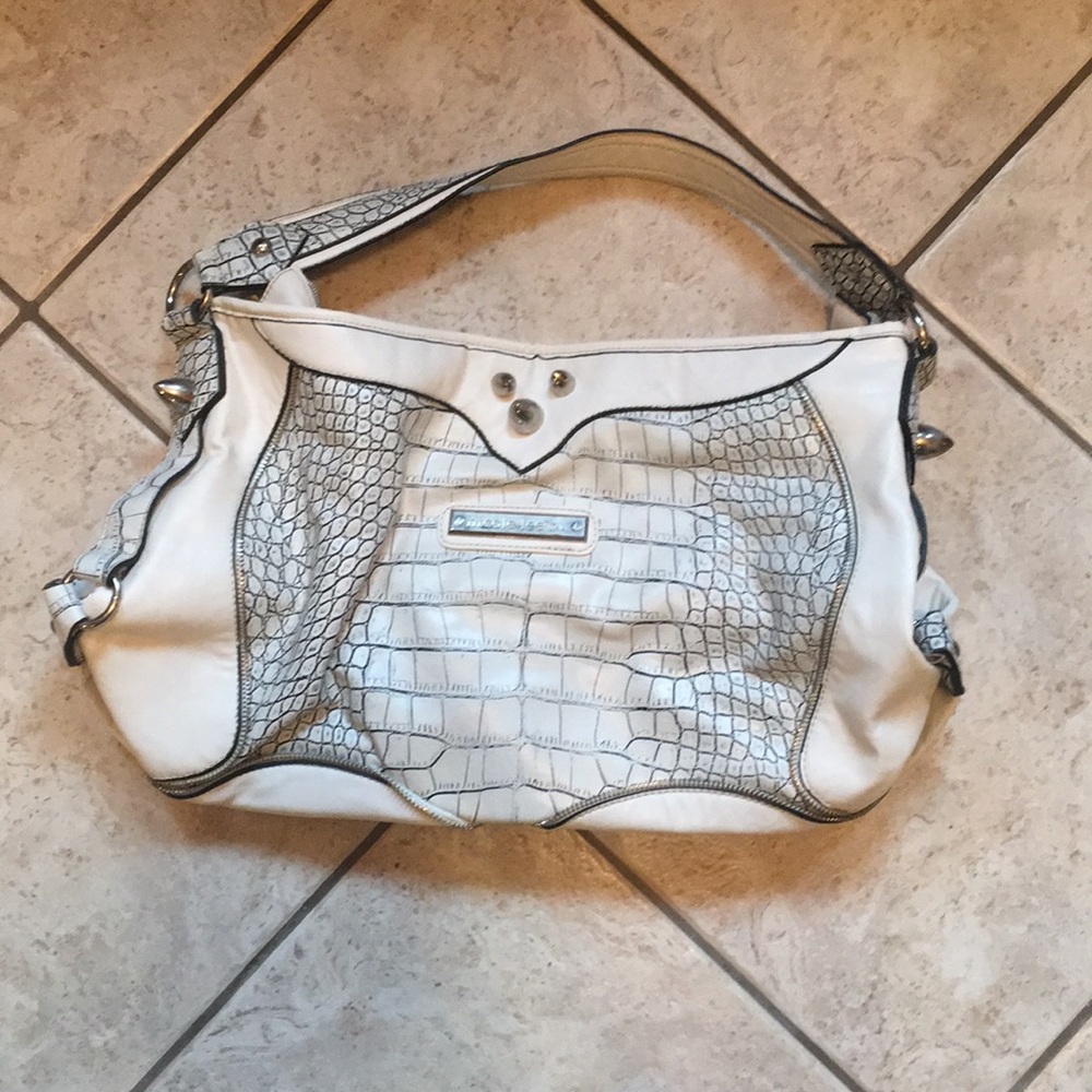 Buckle Nicole Lee white snake skin purse